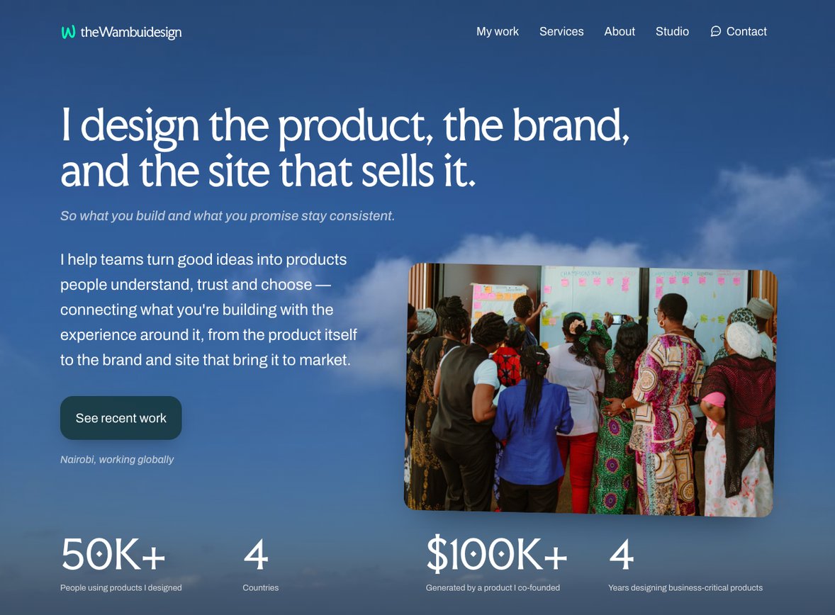 The theWambuidesign homepage hero, the subject of this process case study.