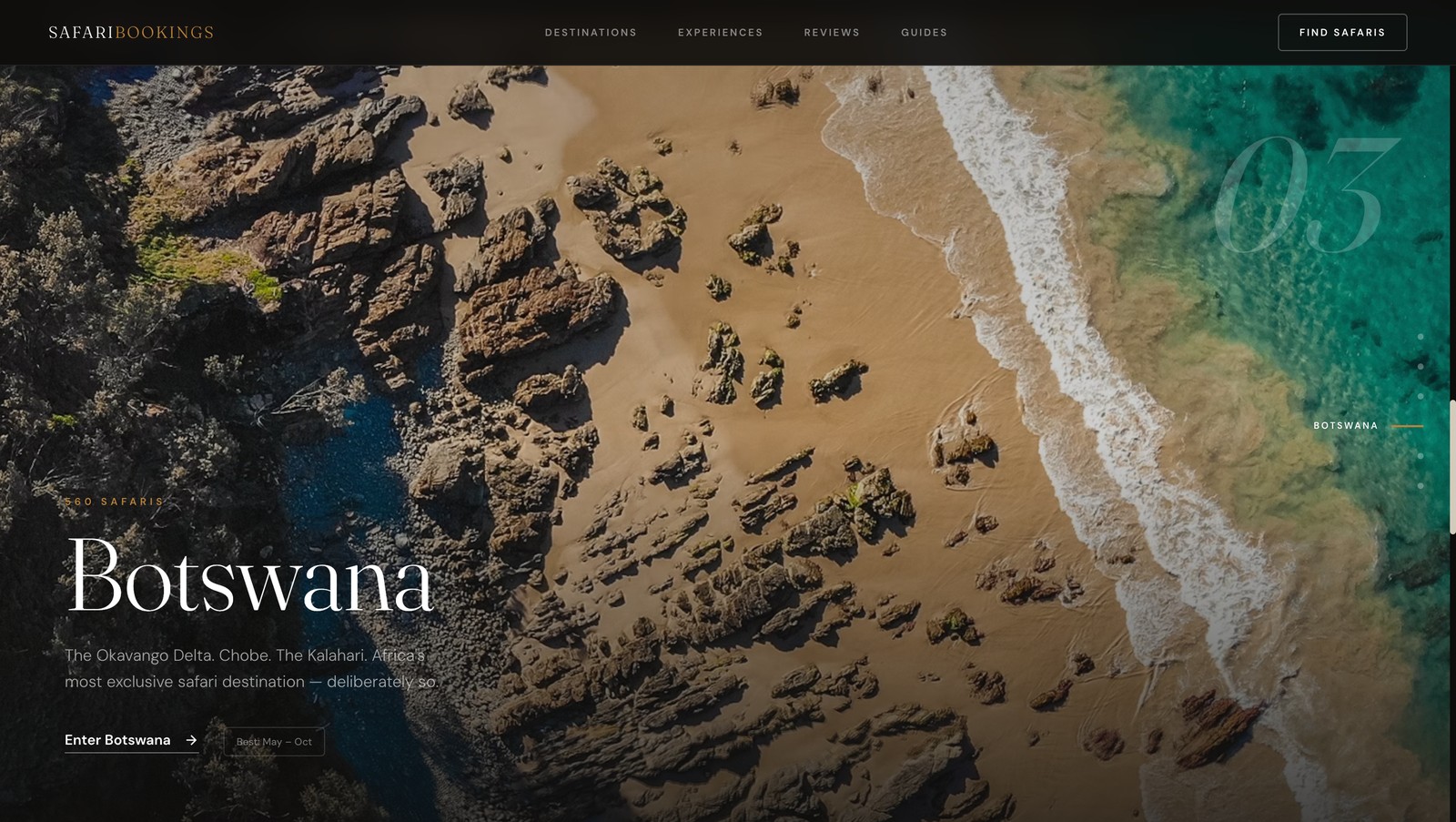 A safari-booking results page listing lodges and tours across East Africa.
